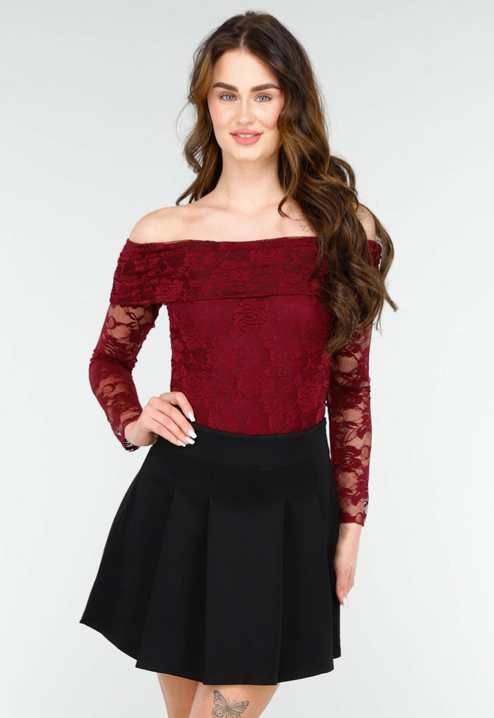 Elegante Kanten Body met Lange Mouwen in Bordeaux