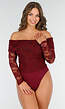 Elegante Kanten Body met Lange Mouwen in Bordeaux