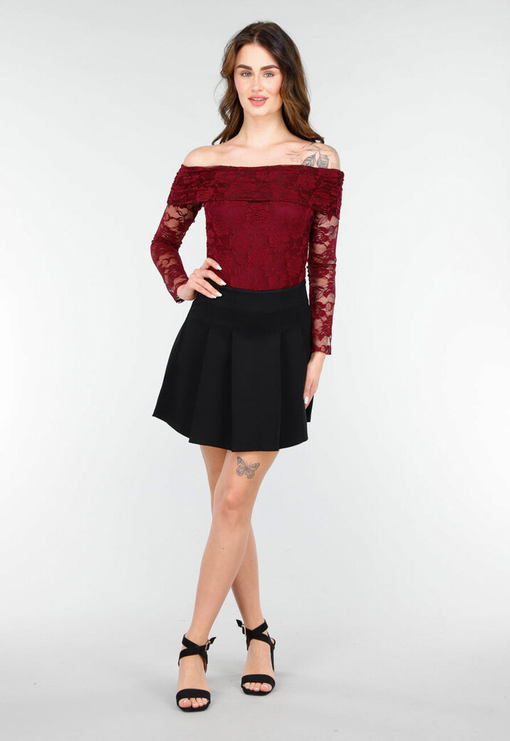 Elegante Kanten Body met Lange Mouwen in Bordeaux