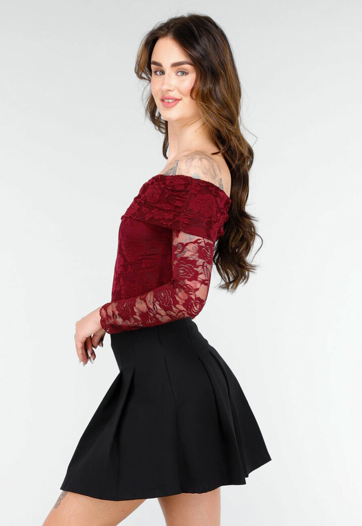 Elegante Kanten Body met Lange Mouwen in Bordeaux