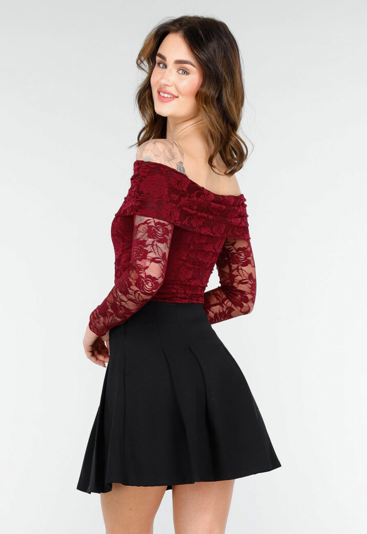 Elegante Kanten Body met Lange Mouwen in Bordeaux