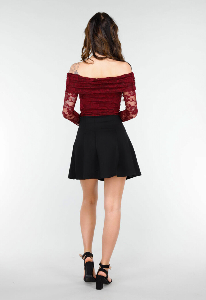 Elegante Kanten Body met Lange Mouwen in Bordeaux