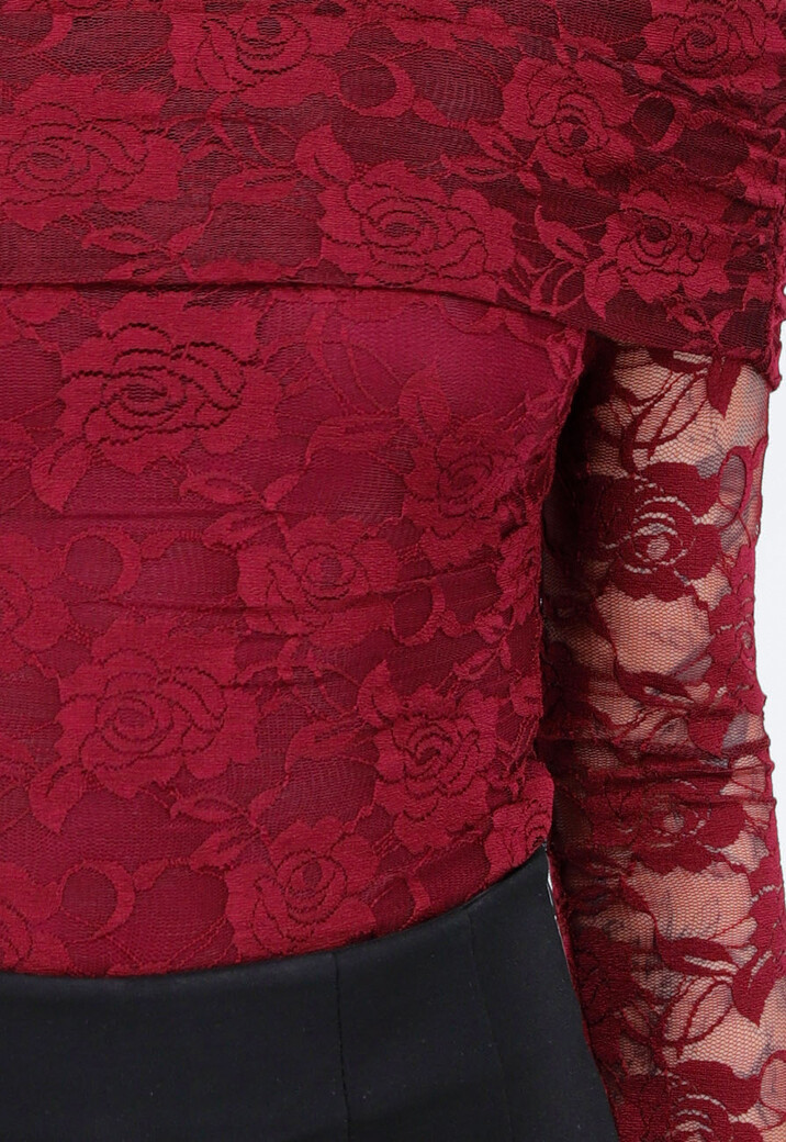 Elegante Kanten Body met Lange Mouwen in Bordeaux