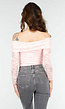 Stijlvolle Roze Off-Shoulder Lace Body met Lange Mouwen
