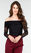 Zwart Off-Shoulder LaceyBody met Lange Mouwen