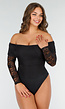 Zwart Off-Shoulder LaceyBody met Lange Mouwen