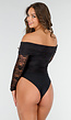 Zwart Off-Shoulder LaceyBody met Lange Mouwen