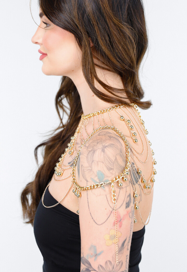 Goudkleurige Body Chain Sieraad met Schouderketting en Hangertjes