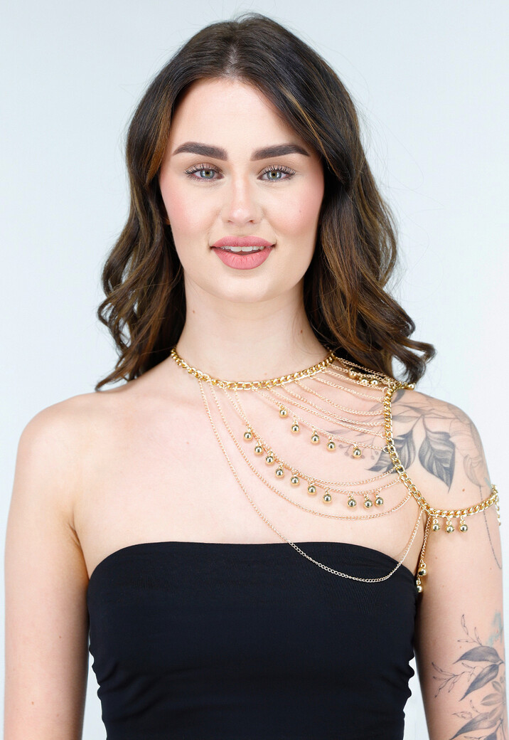 Goudkleurige Body Chain Sieraad met Schouderketting en Hangertjes
