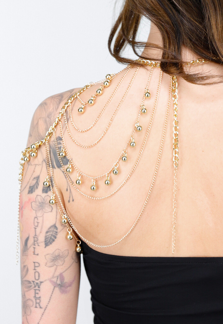 Goudkleurige Body Chain Sieraad met Schouderketting en Hangertjes