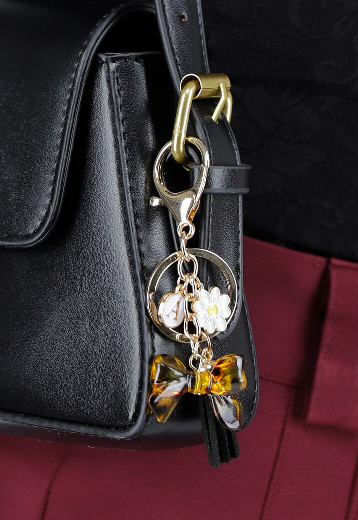 Goudkleurige Tashanger/Sleutelhanger met Leopard Strik, Kralen en Kwastje