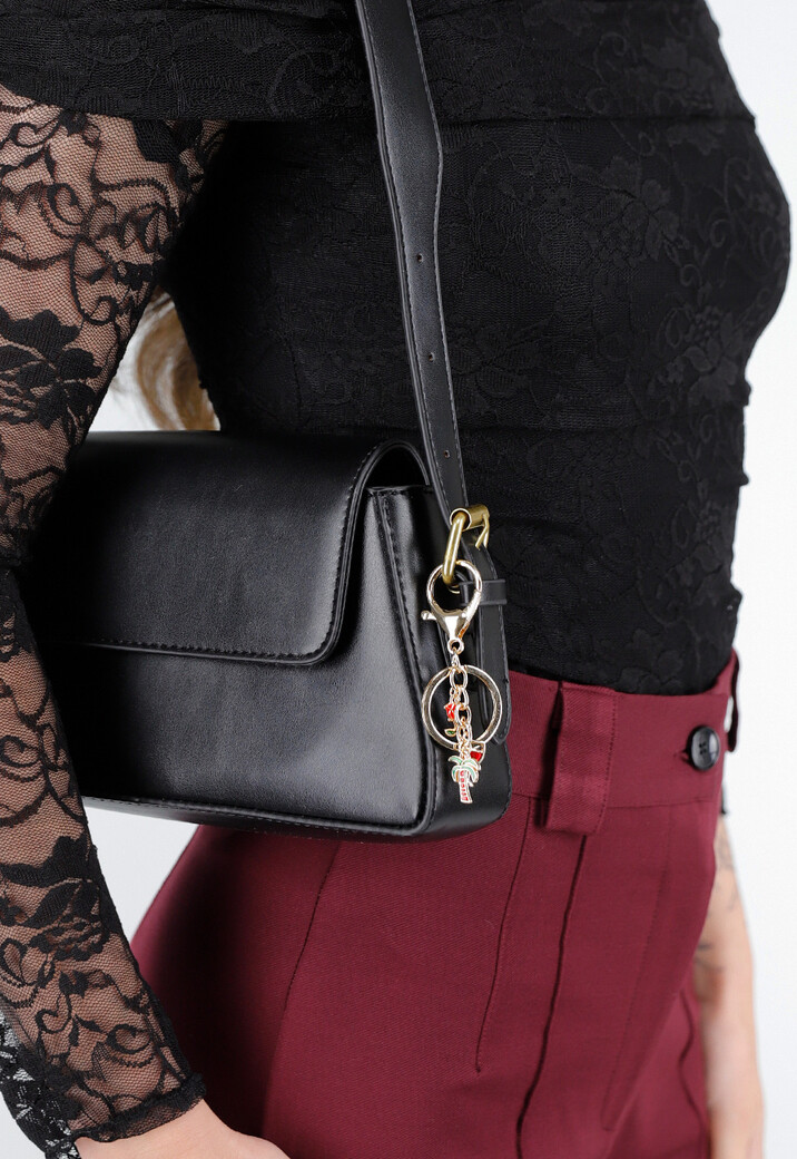 Goudkleurige Tashanger/Sleutelhanger met Palmboom, Cocktail en Roos