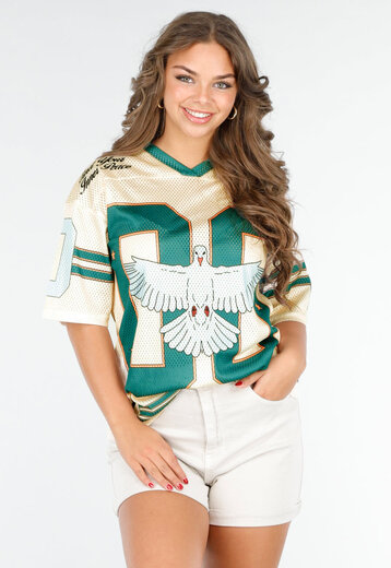 Oversized Baseball Jersey met Vogel Print