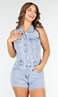 Lichtblauwe Denim Playsuit met Knopen en Korte broek
