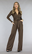 Bruine Jumpsuit met Wijde Pijpen en Tailleband