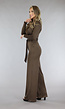 Bruine Jumpsuit met Wijde Pijpen en Tailleband