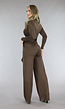 Bruine Jumpsuit met Wijde Pijpen en Tailleband