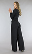 Zwarte Jumpsuit met Wijde Pijpen en Tailleband