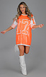Neon Oranje Koningsdag Jersey Jurk met Pailletten