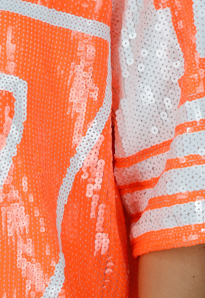 Neon Oranje Koningsdag Jersey Jurk met Pailletten