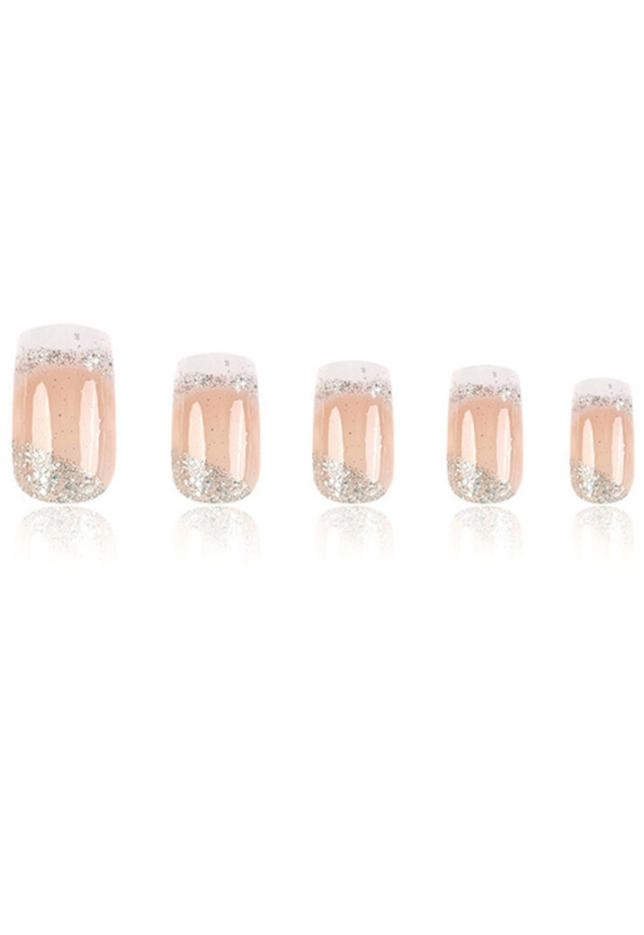 Vierkante Witte Ombre French Kunstnagels met Zilveren Glitters Swirl