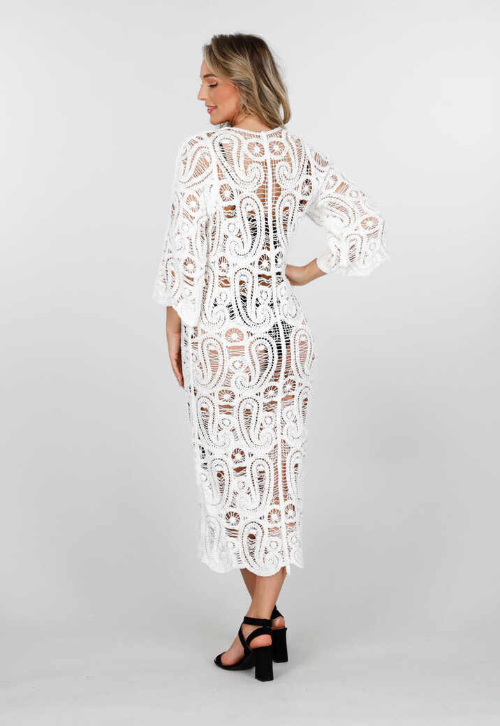 Wit Gehaakte Cover Up met See Through Patroon