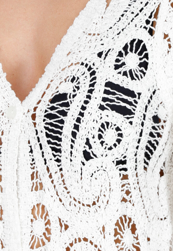 Wit Gehaakte Cover Up met See Through Patroon