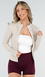 Getailleerd Beige Stretch Sportvest met Duimgaten en Opstaande Kraag