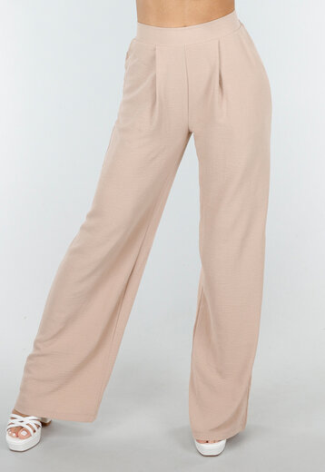 Beige Linnenlook Broek met Zakken