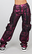 Zwarte Cargo Jeans met Roze Metallic Coating en Zakken