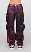 Zwarte Cargo Jeans met Roze Metallic Coating en Zakken