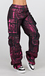 Zwarte Cargo Jeans met Roze Metallic Coating en Zakken