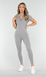 Getailleerde Grijze Stretch Sport Jumpsuit met Korte Mouwen en Ritssluiting