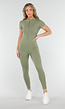 Khaki Groen Stretch Sport Jumpsuit met Ritsluiting