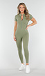 Khaki Groen Stretch Sport Jumpsuit met Ritsluiting