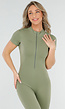 Khaki Groen Stretch Sport Jumpsuit met Ritsluiting