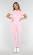 Roze Stretch Sport Jumpsuit met Ritssluiting en Korte Mouwen