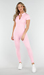 Roze Stretch Sport Jumpsuit met Ritssluiting en Korte Mouwen