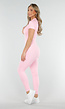 Roze Stretch Sport Jumpsuit met Ritssluiting en Korte Mouwen