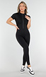 Zwarte Stretch Jumpsuit met Ritsluiting en Opstaande Kraag