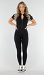 Zwarte Stretch Jumpsuit met Ritsluiting en Opstaande Kraag