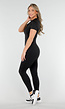 Zwarte Stretch Jumpsuit met Ritsluiting en Opstaande Kraag
