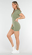 Khaki Groene Stretch Sport Playsuit met Korte Mouwen en Pijpjes