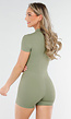 Khaki Groene Stretch Sport Playsuit met Korte Mouwen en Pijpjes