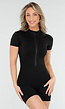 Zwarte Stretch Sport Playsuit met Ritssluiting en Korte Mouwen