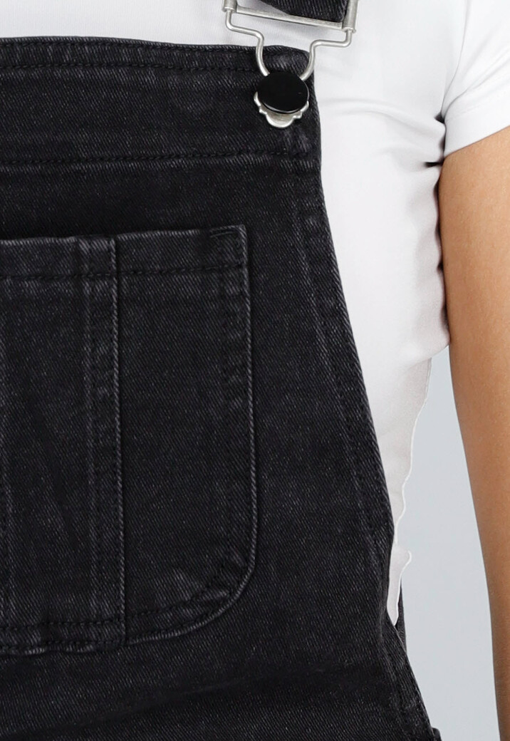 Zwarte Mouwloze Jumpsuit met Bretels en Knoopsluiting