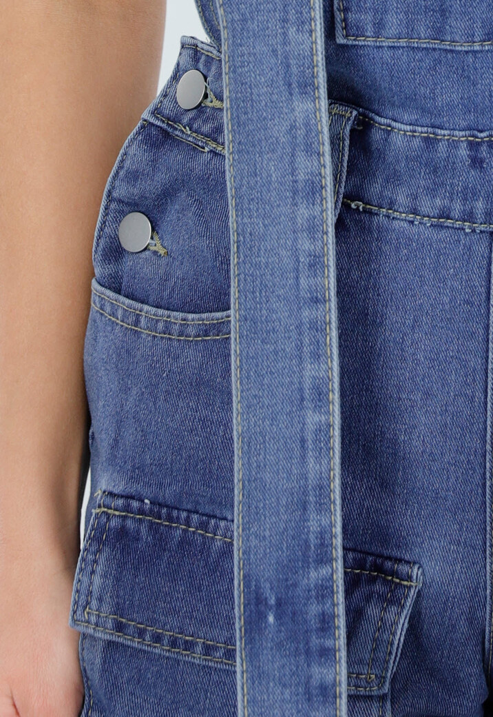 Blauwe Stretch Cargo Playsuit met Open Rug en Bretels