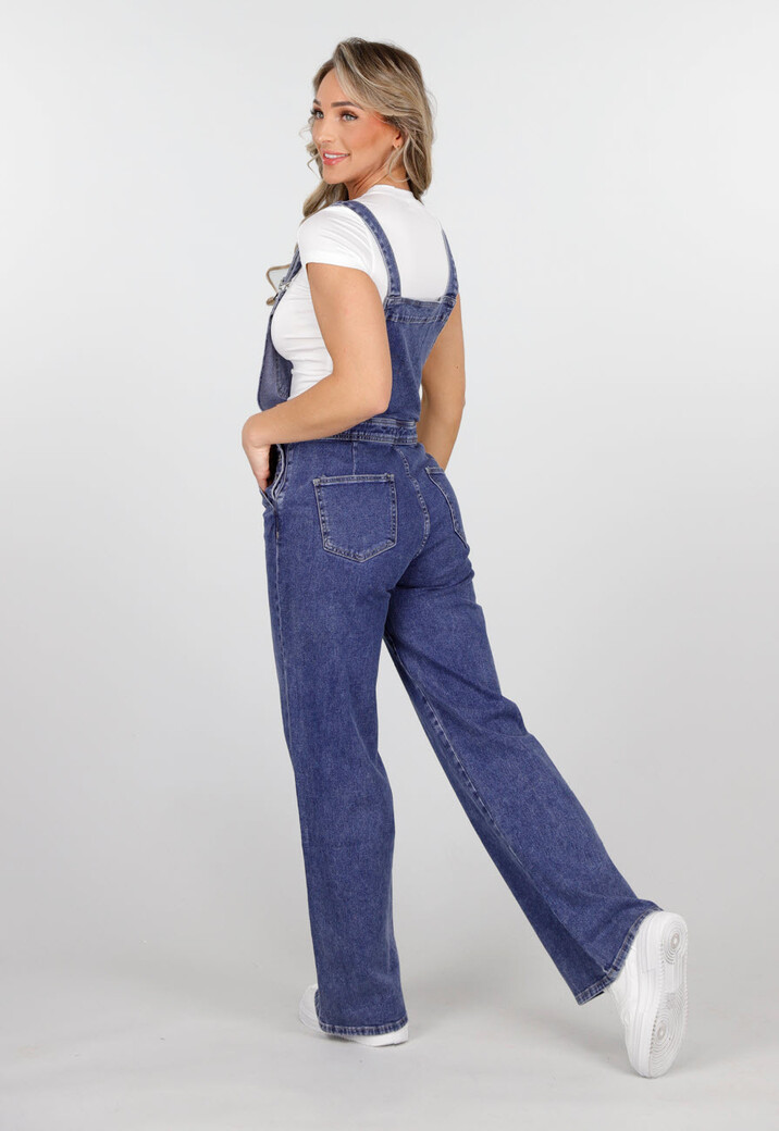 Blauwe Denim Tuinbroek met Bretels en Knoopsluiting