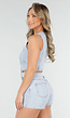 Lichtblauwe Stretch Playsuit Mouwloos met Cut-out en gilet look