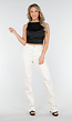 Beige Stretch Straight Leg Jeans Tall met Gerafelde Onderkant